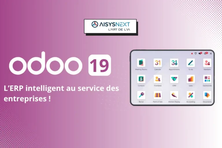 Interface modernisée dOdoo 19 présentant le tableau de bord et les modules principaux