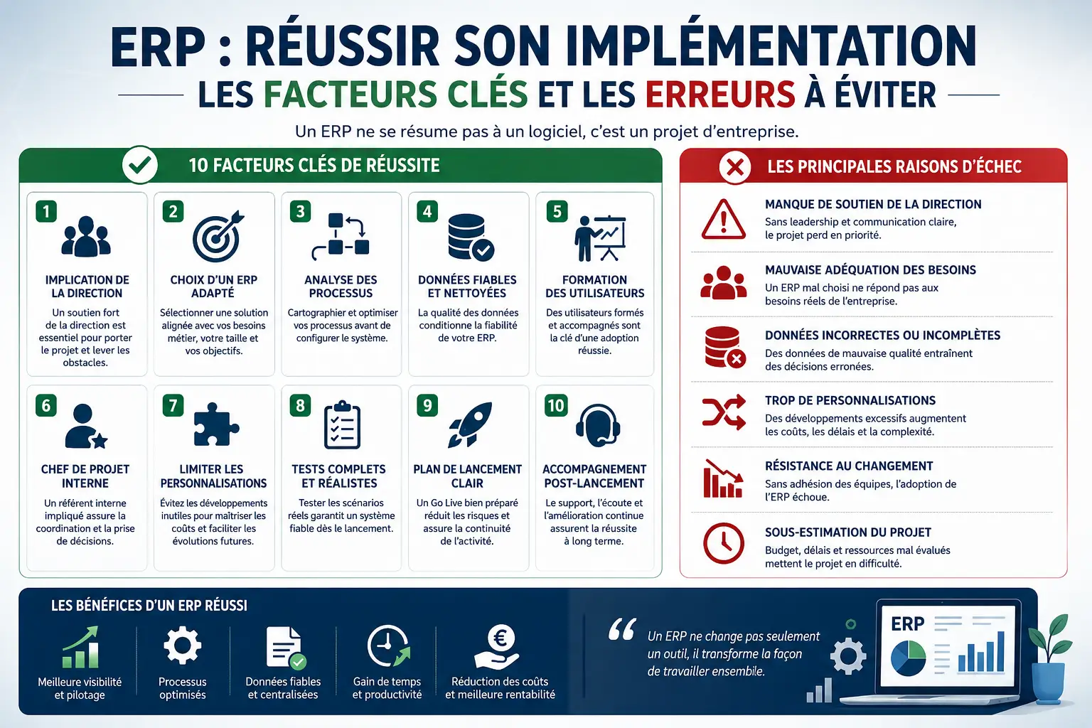 Réussir l’implémentation d’un ERP : les facteurs clés et les erreurs qui font échouer un projet